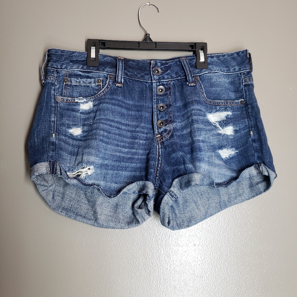 Abercrombie & Fitch womens jean shorts button fly distressed size 29 100% cotton